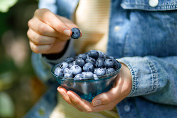 There are ripe summer blueberries, a healthy breakfast. - Powered by Adobe