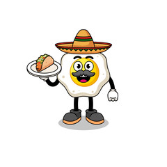 Character cartoon of fried egg as a mexican chef