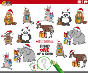 one of a kind game with cartoon animals with Christmas gifts
