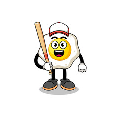 fried egg mascot cartoon as a baseball player