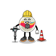 Character cartoon of marble toy working on road construction