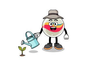 Illustration of marble toy cartoon watering the plant