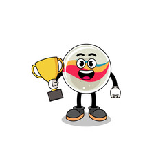 Cartoon mascot of marble toy holding a trophy
