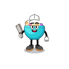 Mascot of cereal bowl as a butcher