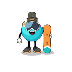 Mascot cartoon of cereal bowl snowboard player