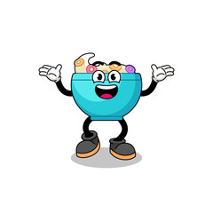 cereal bowl cartoon searching with happy gesture