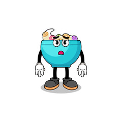 cereal bowl cartoon illustration with sad face