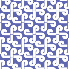 Vector seamless texture with white geometric pattern of letters on a blue isolated background. Vector texture with white lettering ornament. White letters, v,p,r,n,t,l,d, on a blue isolated background