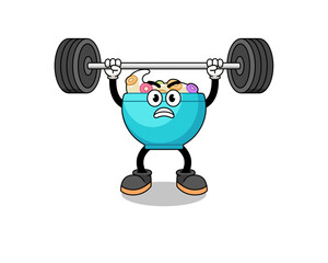 Fototapeta na wymiar cereal bowl mascot cartoon lifting a barbell