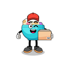 cereal bowl mascot cartoon as an courier