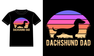 Dachshund Dad Vintage Sunset T-Shirt design template, Car Window Sticker, POD, cover, Isolated Black Background
