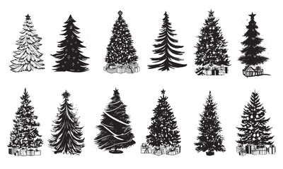 Obraz premium Christmas tree set, Hand drawn illustrations. 