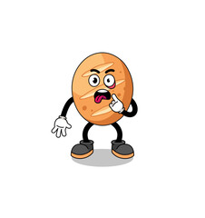 Character Illustration of french bread with tongue sticking out