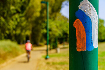 Israel National Trail marker, in the Yarkon Park