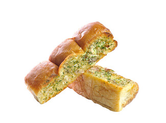 Garlic and herb bread on transparent png