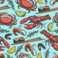 Seafood dinner colorful seamless pattern