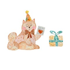 Cat toy card love gift textured watercolor
