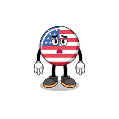 united states flag cartoon illustration with sad face