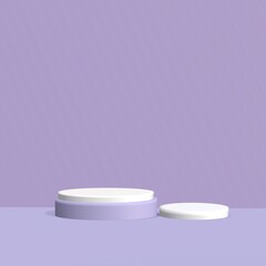 3d render, abstract geometrical background with violet red translucent round glass. Modern minimal showcase mockup. Vacant pedestal, empty podium, stage platform for