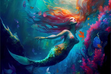 Fototapeta na wymiar mermaid under water