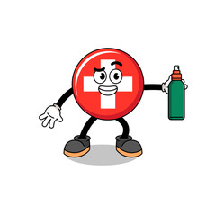 switzerland illustration cartoon holding mosquito repellent