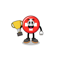 Cartoon mascot of switzerland holding a trophy