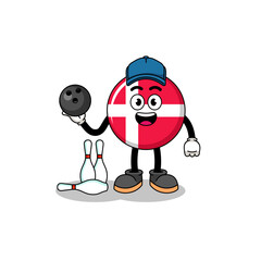 Mascot of denmark flag as a bowling player