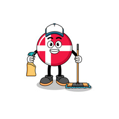 Character mascot of denmark flag as a cleaning services
