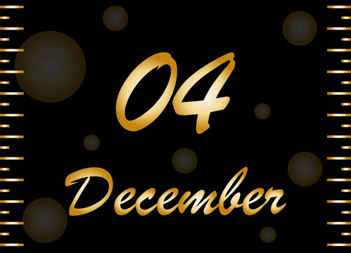 4 December gold banner. Design for December days with golden effect on black background