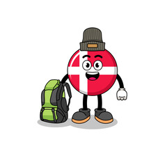 Illustration of denmark flag mascot as a hiker