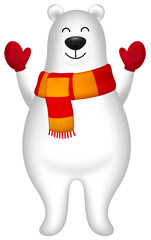 White bear with scarf. Merry Christmas and happy new year. Cartoon character design, illustration.