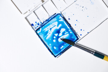 artist watercolor mixing palette dish on white background for logo and banner. design, creative, and illustration.