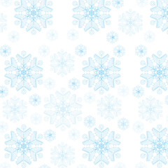 blue snowflakes on a white background. Winter seamless vector pattern