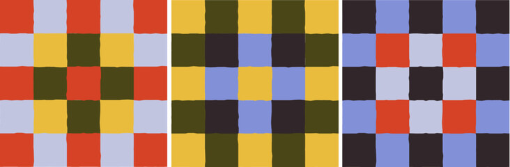 Checkered Color Combination Retro Pattern. Retro Inspired Colorful Pattern Design. Cutout Checkered Pattern. Purple, Yellow, Red.