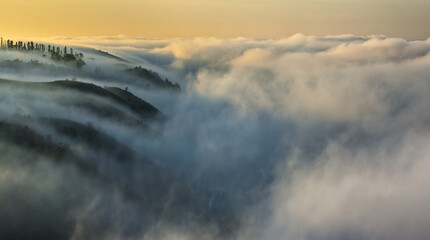 Obraz premium fog in the canyon. Autumn morning in the Dnister river valley. Nature of Ukraine
