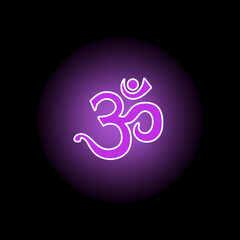 Shining violet Aum symbol on black background