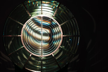 Fresnel lens close up photo. Lighthouse lamp