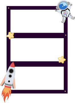 cute horizontal frame for three landscape pics with spaceship and astronaut elements