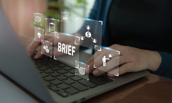 Brief concept on professional working background. Business brief, project brief and client brief. Outlines the requirements and scope of a project or campaign. For business development and research.