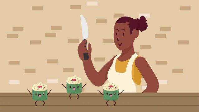 afro woman cooking character animation