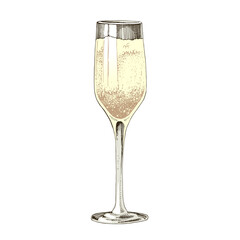 Hand drawn illustration of cocktail French 75