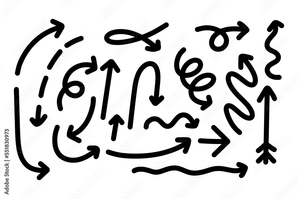 Aufkleber Set of arrow stroke in various line for design element in fun and trendy style