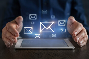 email marketing concept, communication, many e-mail icons