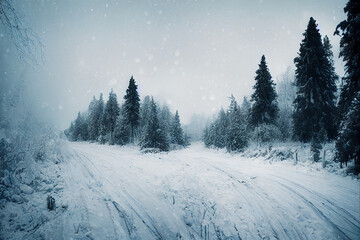 Fototapeta na wymiar Winter landscape with snowy trees