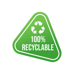 100% recycled sign or logo. Recyclable material symbol. Eco friendly concept. Recycled product label