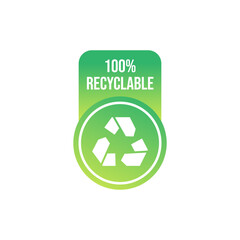 100% recycled sign or logo. Recyclable material symbol. Eco friendly concept. Recycled product label