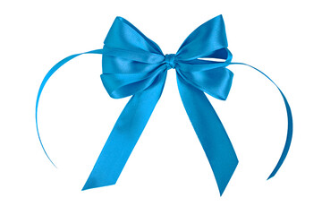 Beautiful light blue satin gift bow isolated on white
