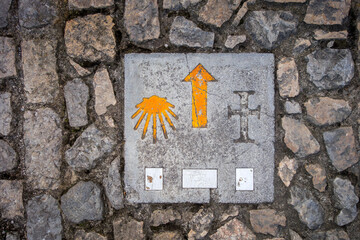 Santiago de Compostela pilgrimage sign, Spain - obrazy, fototapety, plakaty