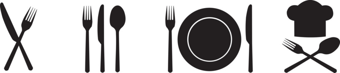 Iconos de cuchillería y restaurante. Concepto: Set de vajilla. Vector