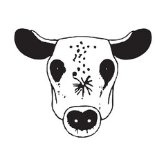 Image of a cow's muzzle. Illustration of a cow with spots on its muzzle. Sketch of a cow.
